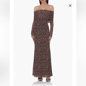 NWT AFRM Thelma Floral Off-Shoulder Long Sleeve Maxi Mesh Dress in Spring Ditsy